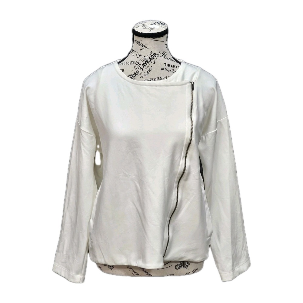 Eileen Fisher Flex Tencel Ponte Asymmetrical Zip Jacket Women S Ivory Moto Biker